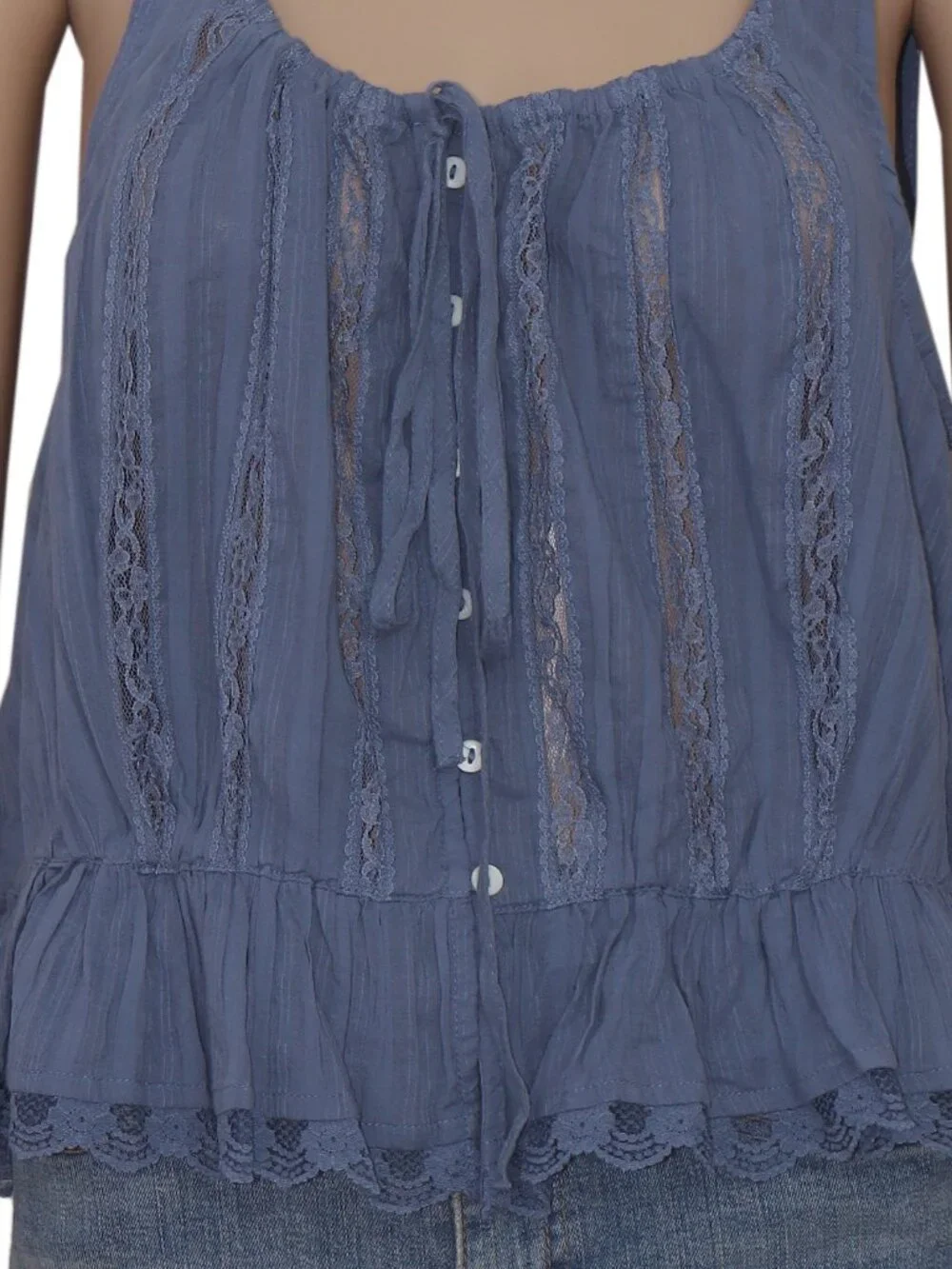 Free People Alana Lace Tank Sleeveless Buttondown Cropped Top L - Picture 4 of 7